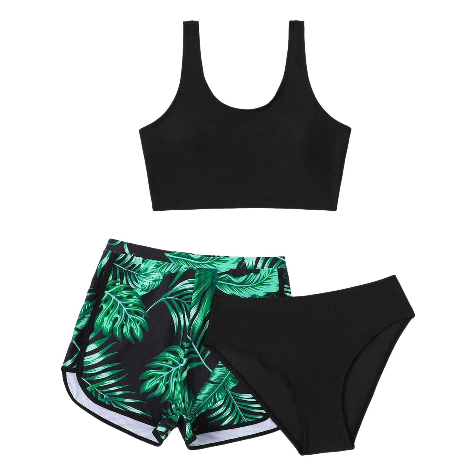 TSHXS Girls Bathing Suits Size 12-14 Swimsuit For Teens Girls Swimsuit 3 Piece Bathing Suit Bikini Set Girls' Swimwear With Shorts Green 13-14 Years